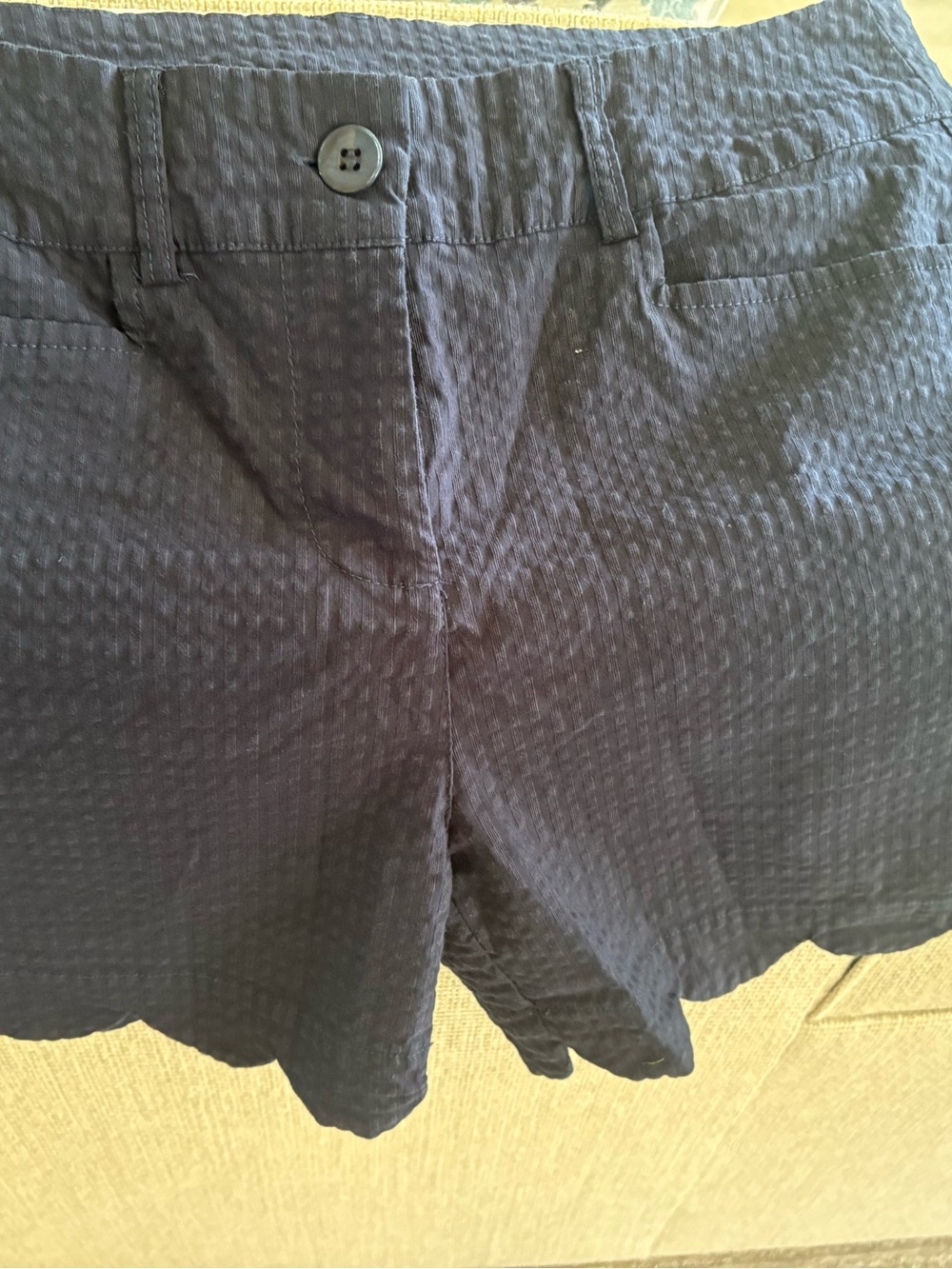 Lulu-B Navy Textured Seersucker Bermuda Shorts Beachtime by Lulu